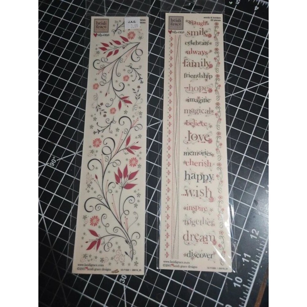Set of 2 vintage Heidi Grace Designs rub-on transfer sheets from 2007.